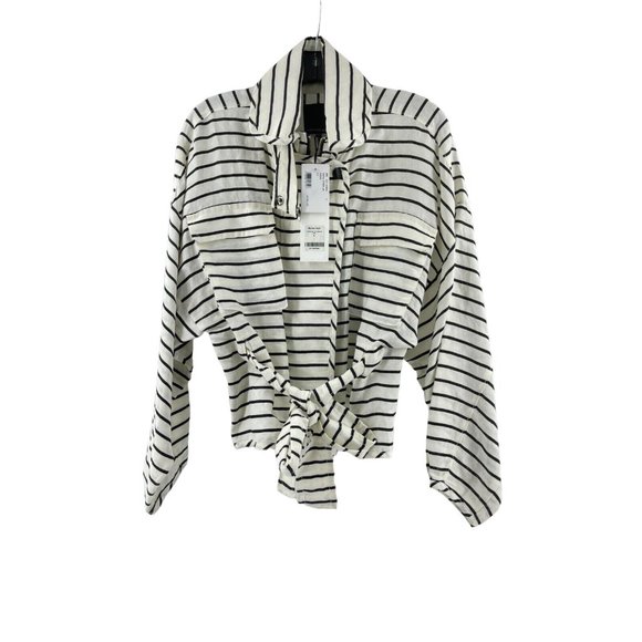 NWT Marissa Webb White Black Striped Kayla Wrap Belt Crop Jacket Size Small $598 - Picture 5 of 16